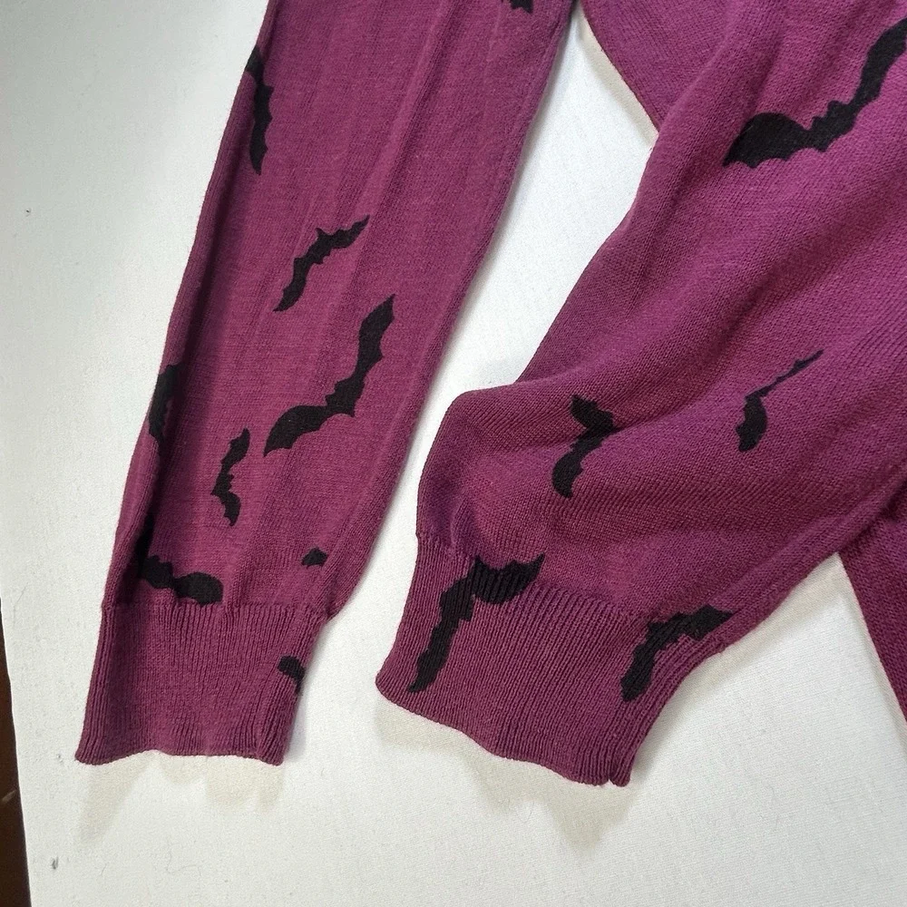 Modcloth Bat Dress Large Knit Midi Sweater Bodycon Purple Goth Witch Halloween - Picture 8 of 16